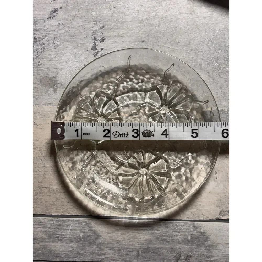 Set of 3 VINTAGE PRESSED GLASS SNACK PLATES ANCHOR HOCKING RAINFLOWER PATTERN!
